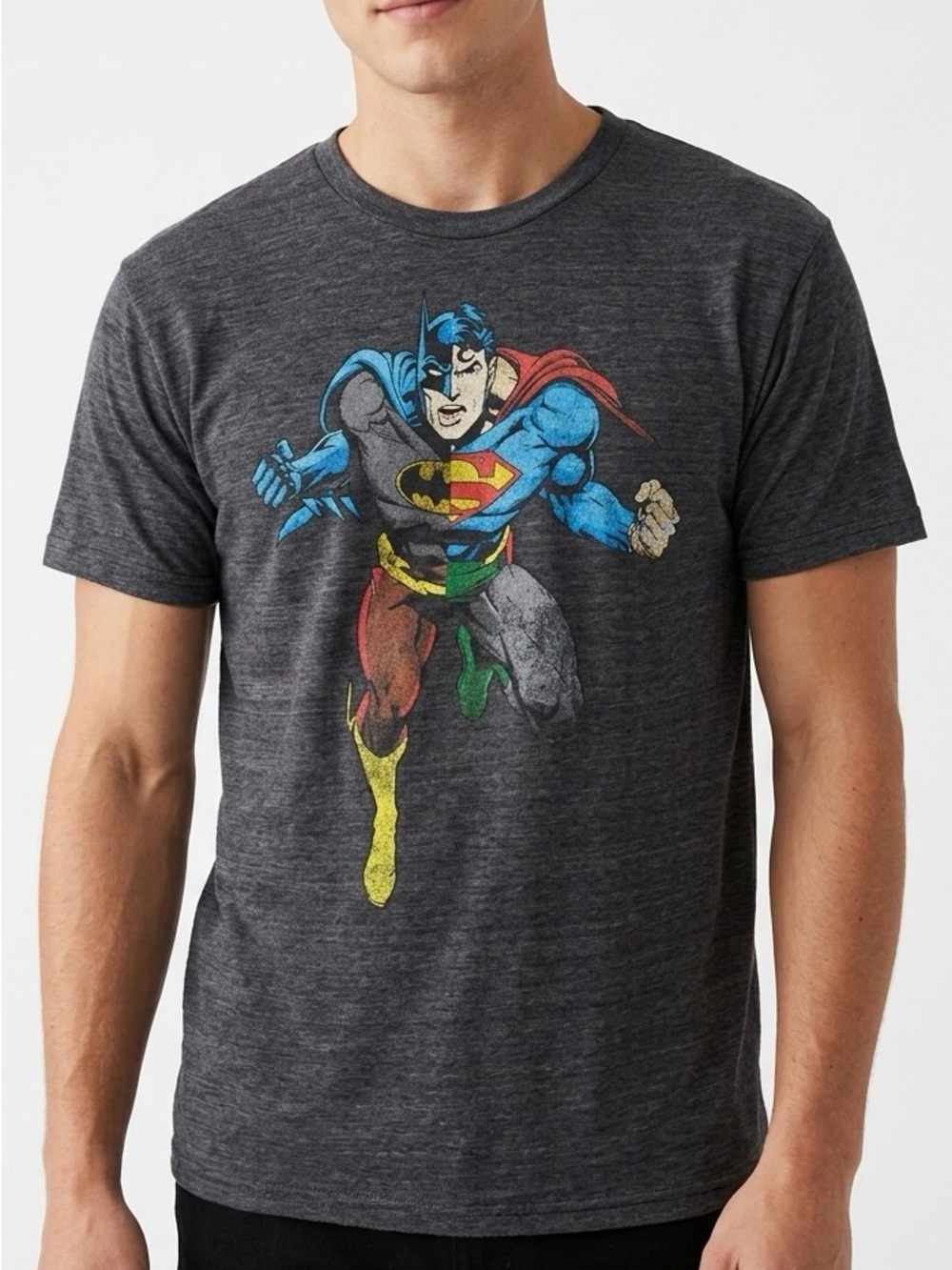 DC Comics Justice League Graphic T-Shirt L Charcoal Heather Tri-Blend Retro Y2K